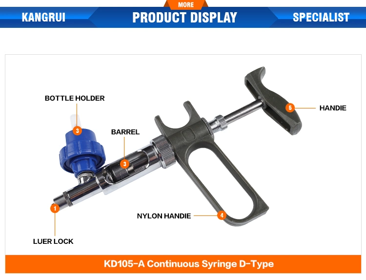 Kd105 Cettia Veterinary Equipment Automatic Continuous Luer-Lock Syringe 0.5ml 1ml 2ml 5ml for Poultry Pig