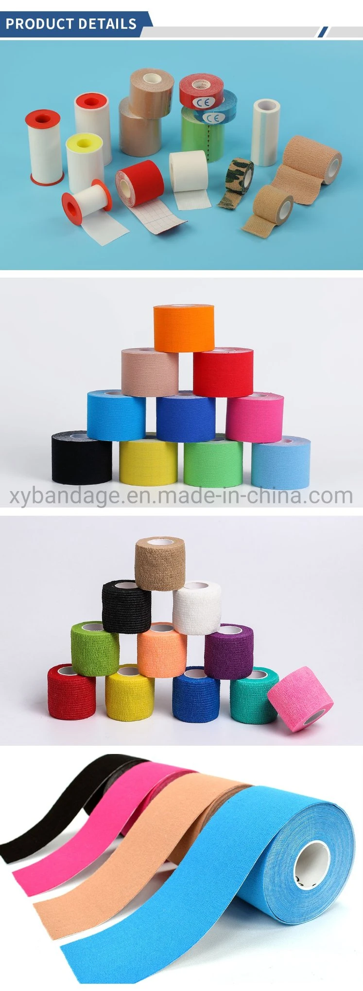 Manufacture Bandage Fixation Colorful Adhesive Cohesive Athletic Body Medical Products Kinesiology Tape